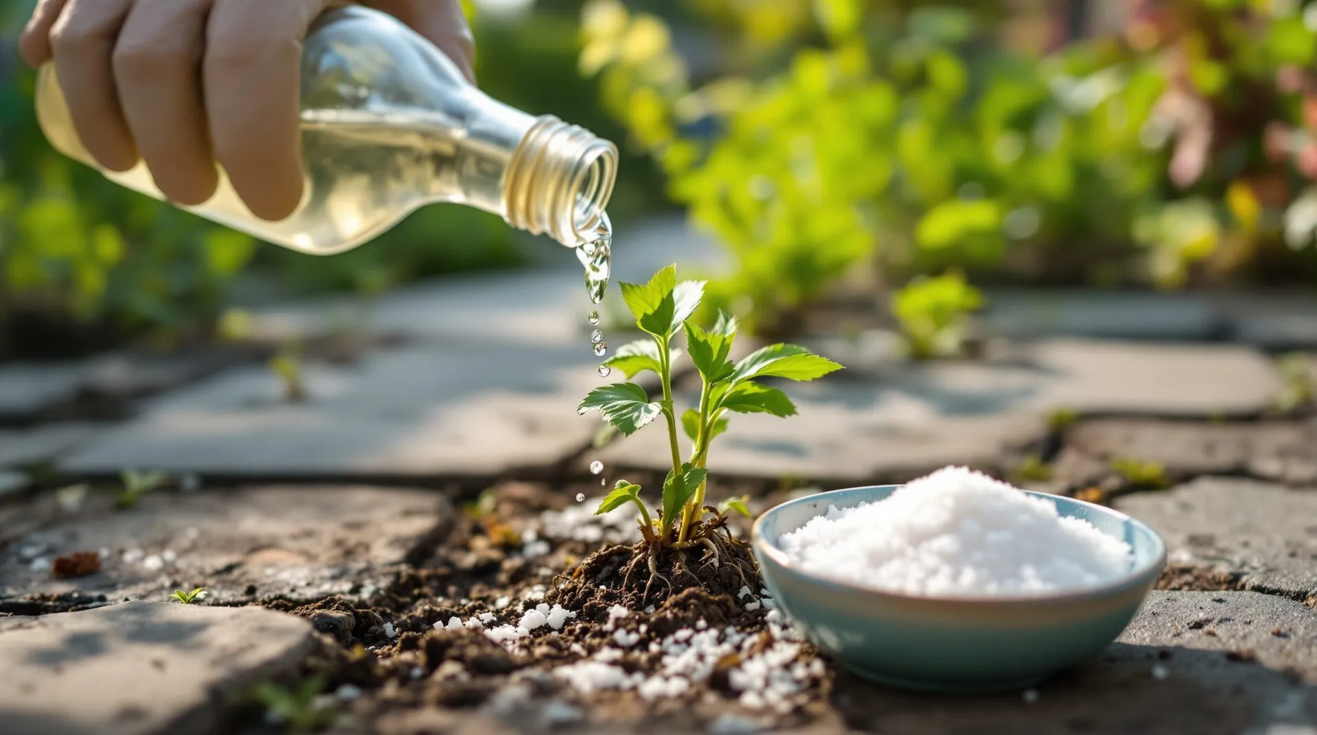 Désherbant naturel : le mélange vinaigre sel qui tue les racines ?