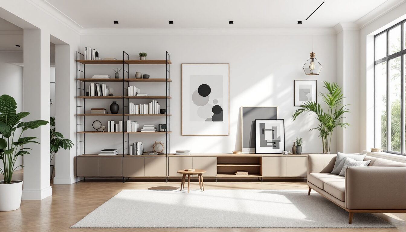 mur bibliotheque salon