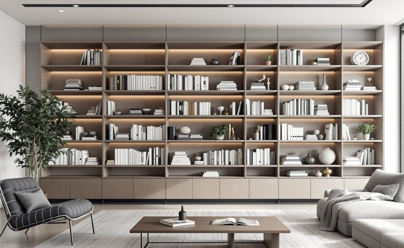 mur bibliotheque salon