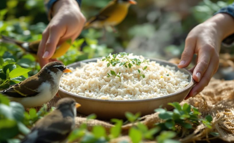 riz cuit pour les oiseaux