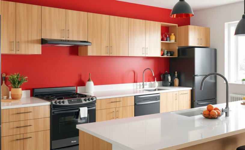 mur rouge dans cuisine
