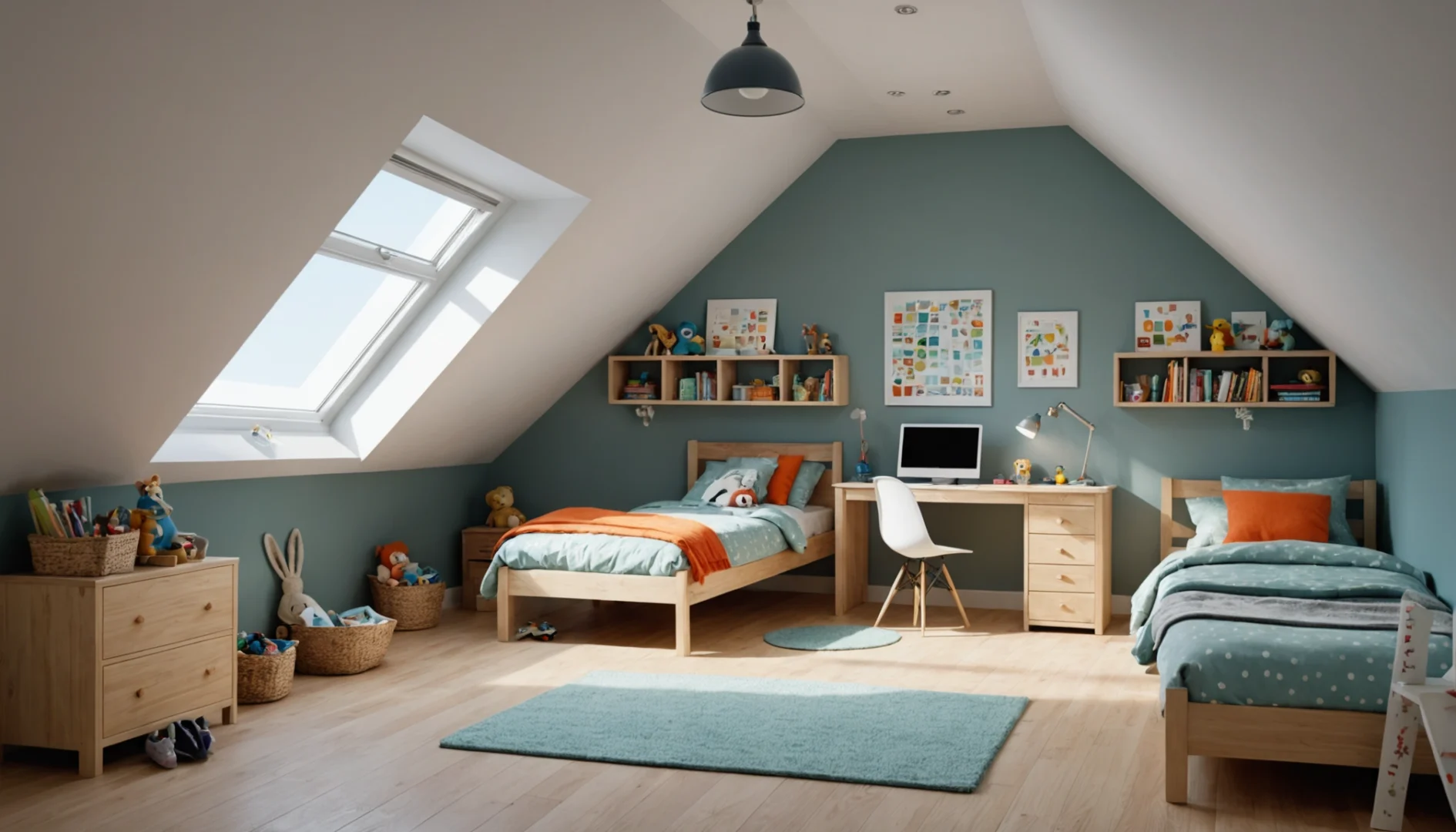 idées pour chambre d'enfant avec pente de toit