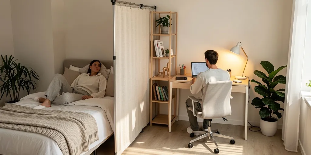 Séparation chambre en 2 : le coin nuit et bureau sans percer ?