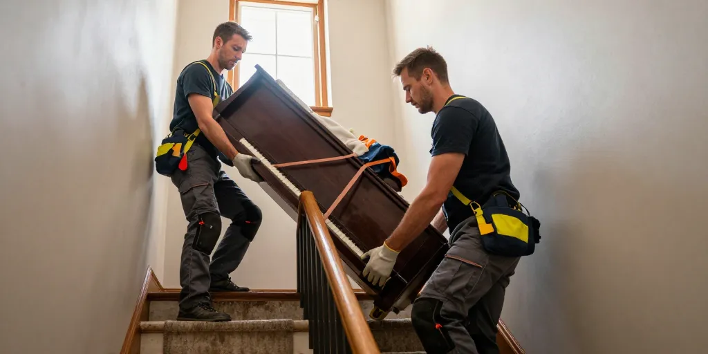 Comment transporter un piano droit : le protocole sûr pour escaliers étroits