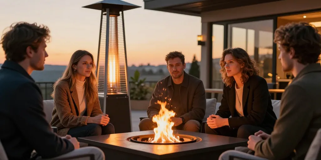 Parasol chauffant et brasero : confort et convivialité toute l’année